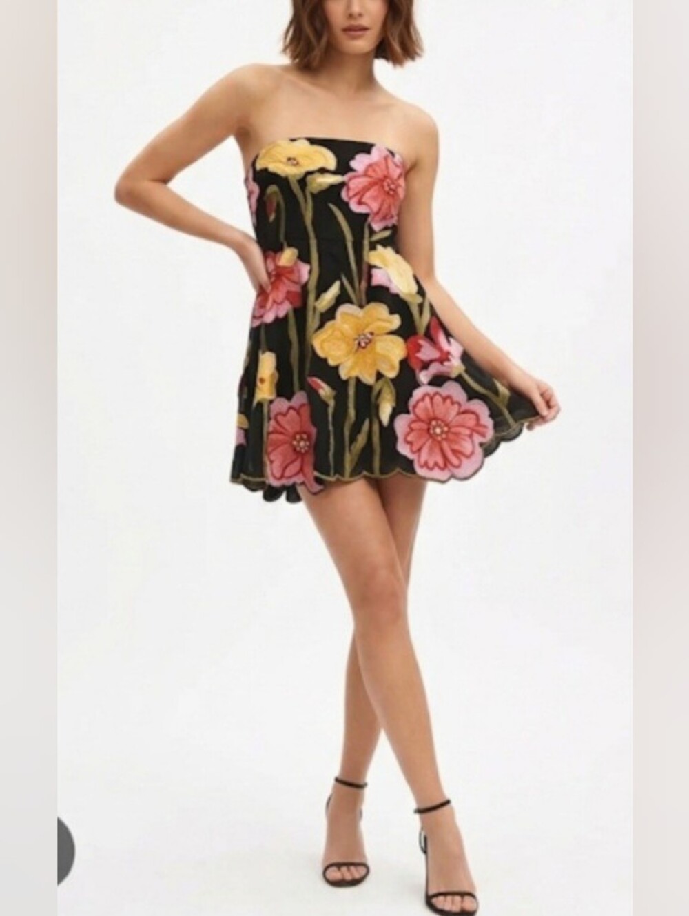 By Anthropologie Strapless Floral Organza Mini Dress - Size S